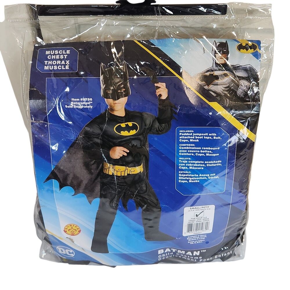 Rubies Batman Costume Kids Small 4-6 Muscle Chest Padded Jumpsuit Cape Mask #630 - Picture 2 of 6